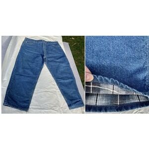 Carhartt B21 DST Flannel Lined Denim Work Jeans Mens 46 Blue Plaid Lining